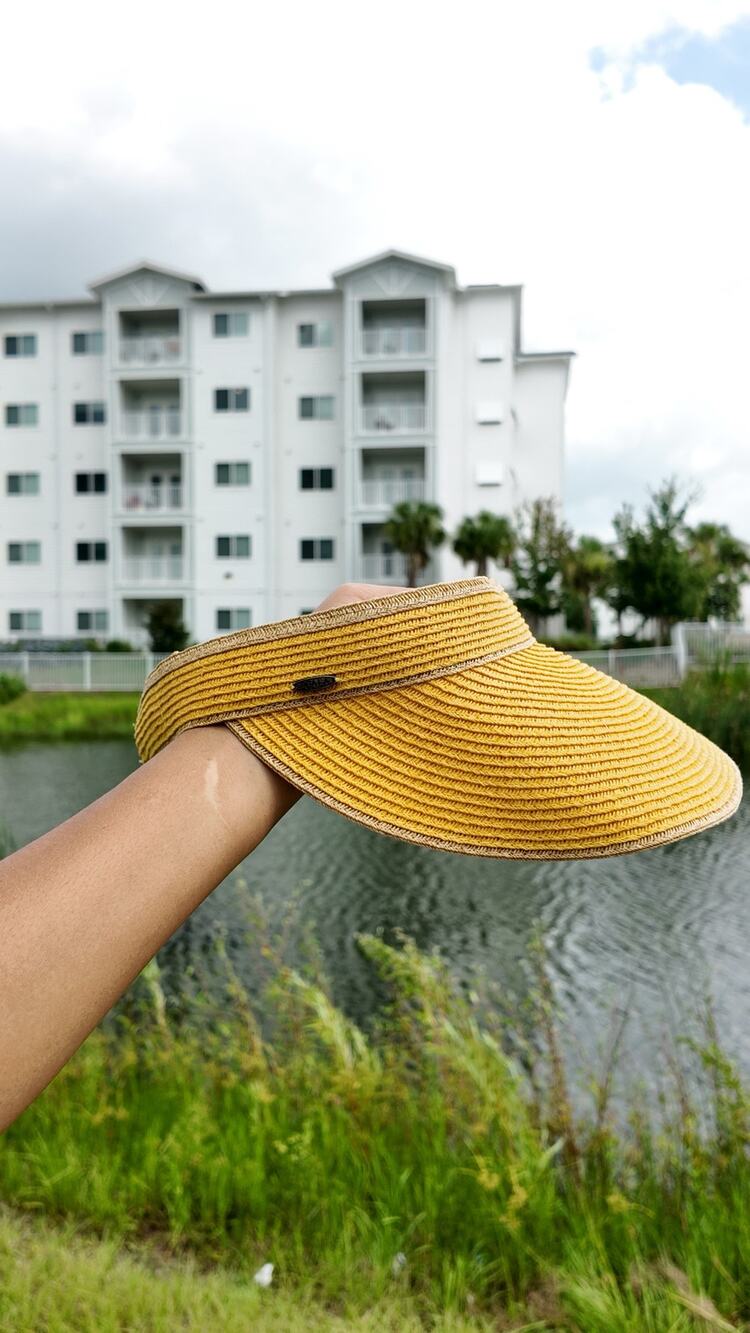 Scala Collezione Yellow Packable Sun Visor Paper Braid One Size Travel Beach